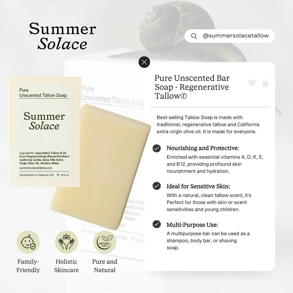 Pure Unscented – Tallow Bar Soap for Sensitive Skin